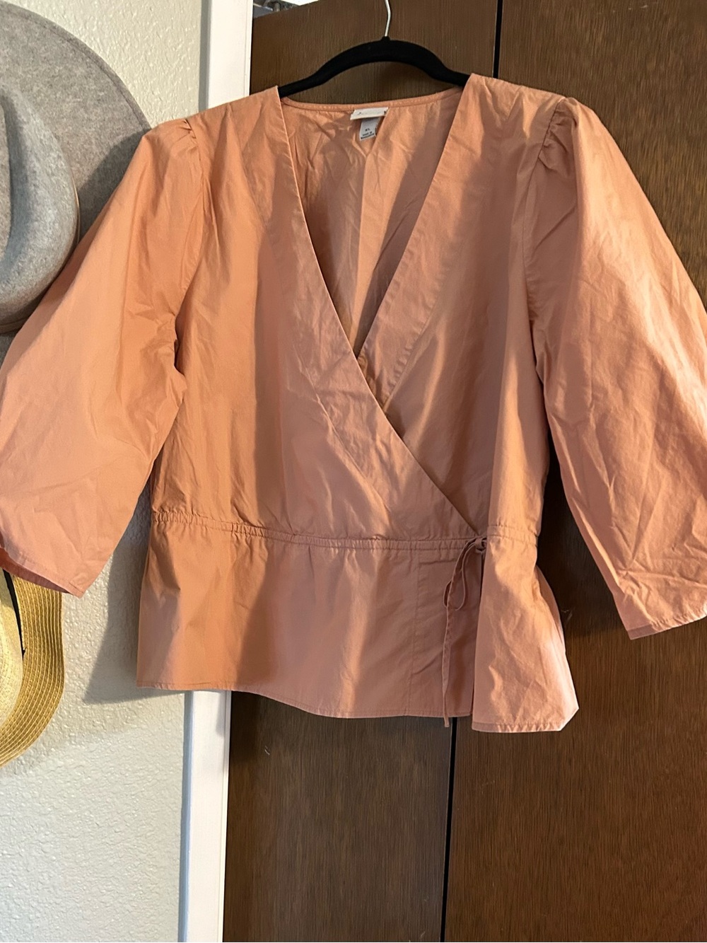 a new day Peach Wrap-Front Blouse with Tie Waist